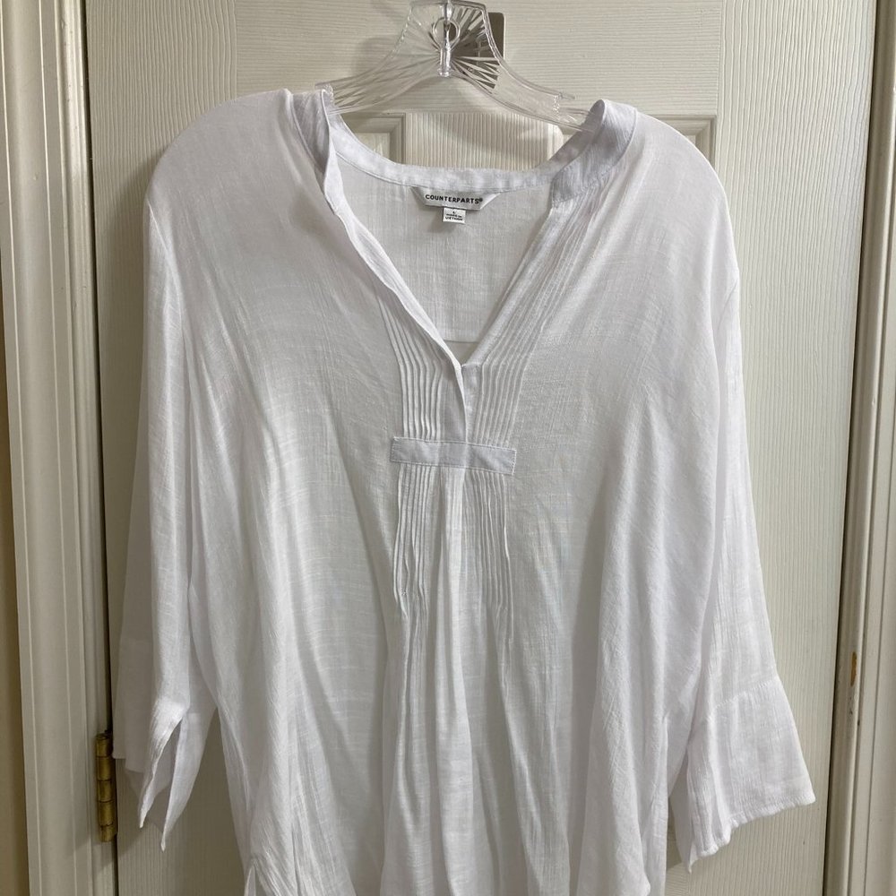 Counterparts LG Women's 3/4 Sleeve Pleated White Tunic